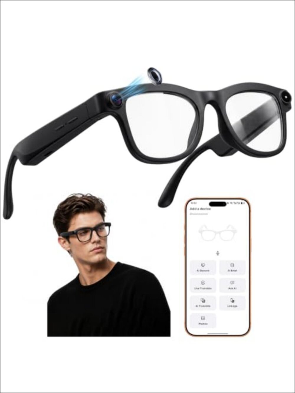 AI Smart Glasses 8MP Camera 4K Anti-Shake Video Translation Bluetooth